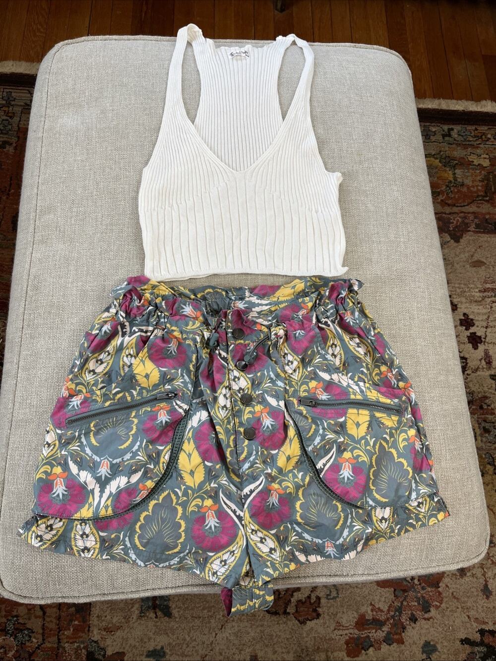 Free People Movement XS Off the Grid Cargo Utility Shorts Floral Ribbed Tank
